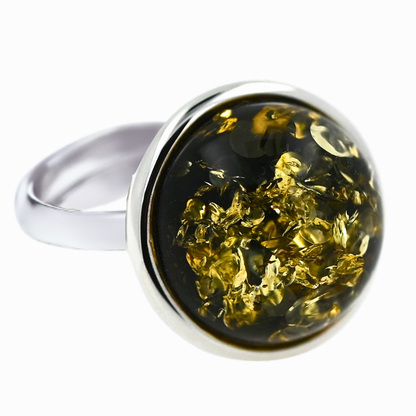 Pierścionek Bursztynowa Aura, Zielony, Srebro 925