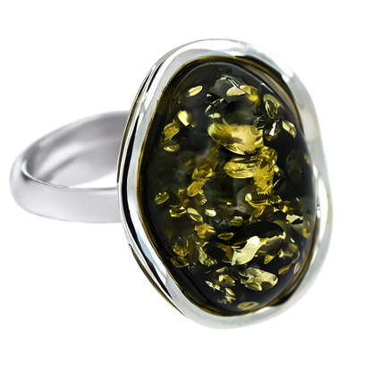 Pierścionek Bursztynowa Fala, Zielony, Srebro 925