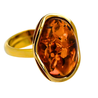 Pierścień Bursztynowa Fala, Koniak, Pozłacane srebro