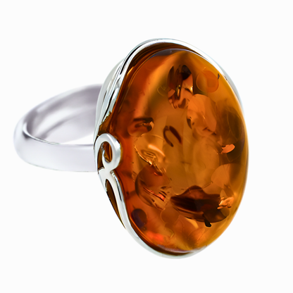 Pierścionek Bursztynowa Harmonia, Koniakowy, Srebro
