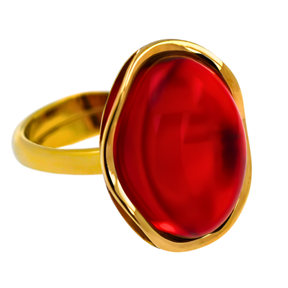 Pierścionek Bursztynowa Fala, Czerwony, Pozłacane srebro