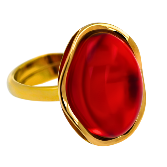 Pierścionek Bursztynowa Fala, Czerwony, Pozłacane srebro