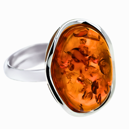Pierścień Bursztynowa Fala, Koniak, Srebro 925