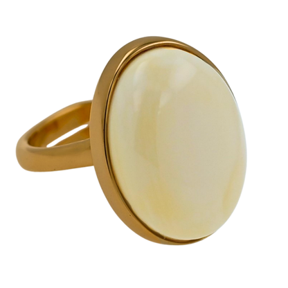 Unikatowy Klasyczny Pierścionek z Białym Bursztynem Bałtyckim, Pozłacane Srebro 925