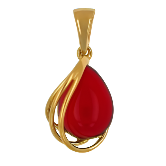 Wisiorek Bursztynowa Harfa, Czerwony, Pozłacane Srebro 925