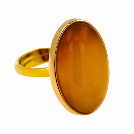 Baltic Amber Ring, Caramel, Gold-plated Silver, Unique