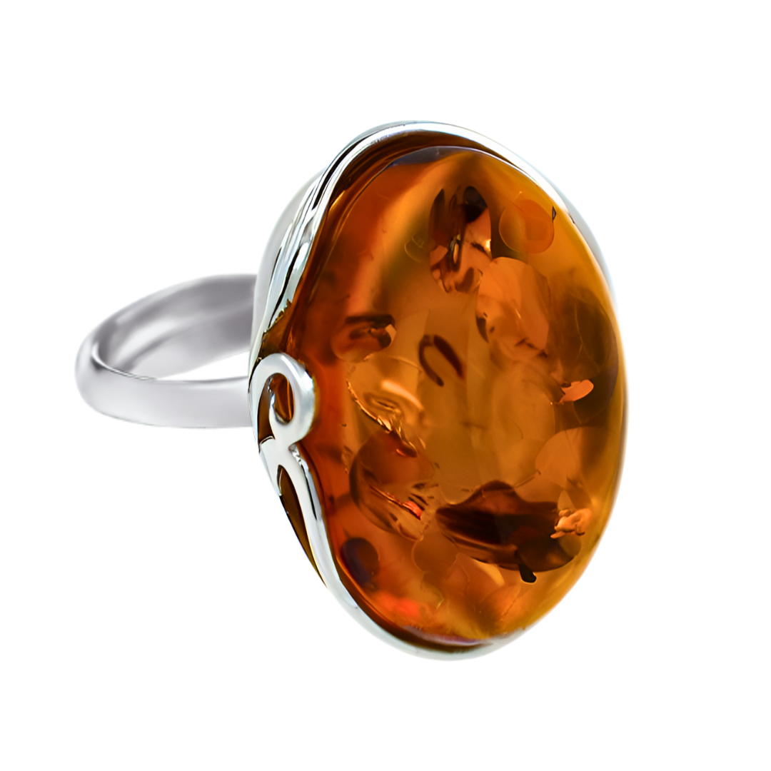 Amber Harmony Ring, Cognac, Silver 