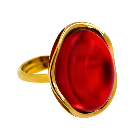 Amber Wave Ring, Red, Gold-plated Silver