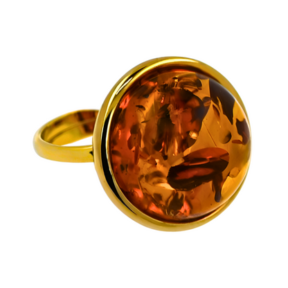 Amber Aura Ring, Cognac, Gold-plated silver