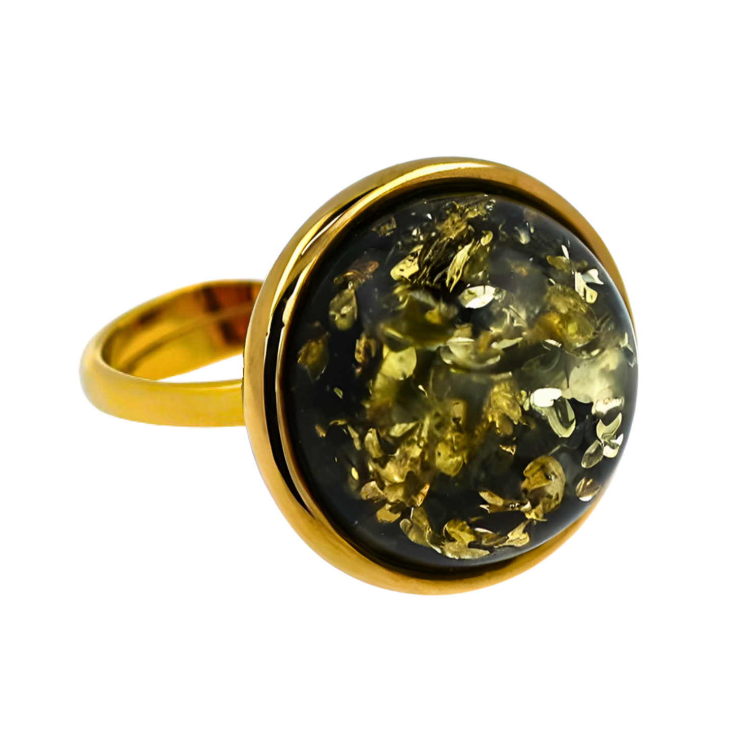 Amber Aura Ring, Green, Gold Plated Silver