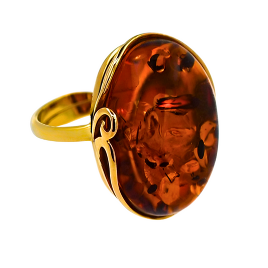 Amber Harmony Ring, Cognac, Gold-plated Silver