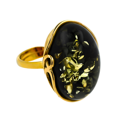 Amber Harmony Ring, Green, Gold-plated Silver