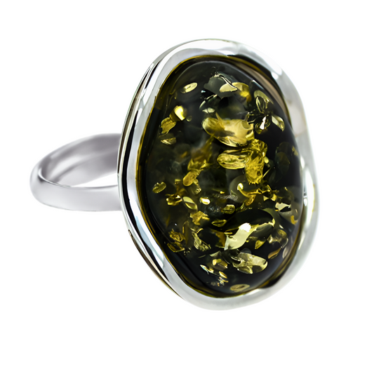 Amber Wave Ring, Green, Silver 925