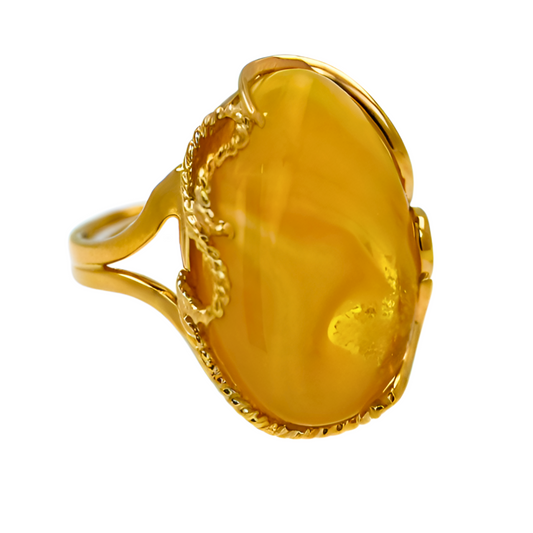 Luxury Baltic Amber Ring, Yellow, Milky, Gold-plated Silver, Unique