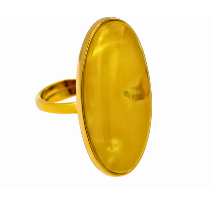 Large Baltic Amber Ring, Yellow, Gold-plated Silver