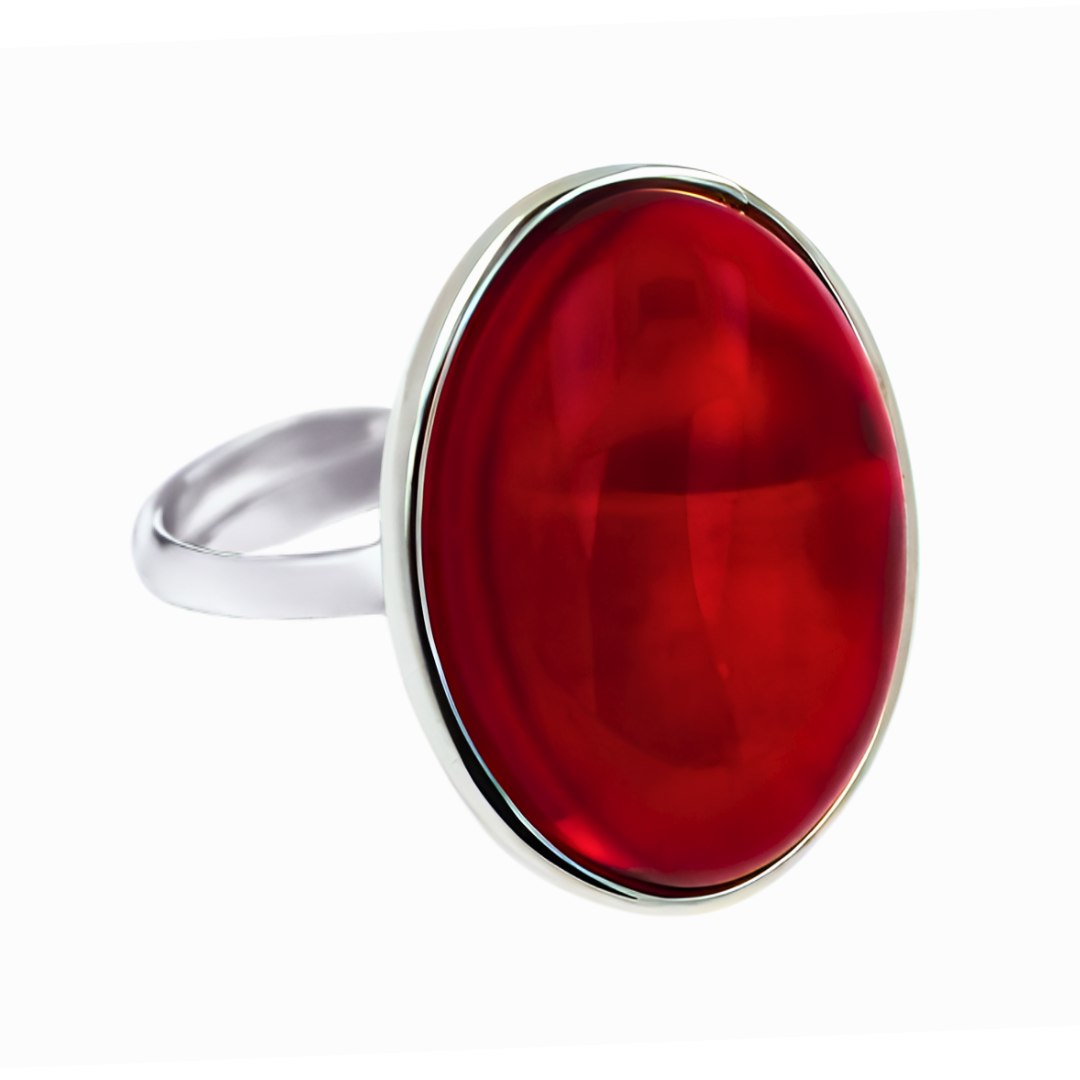 Classic Amber Ring, Red, Silver 925