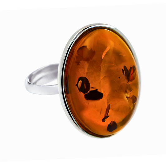 Classic Amber Ring, Cognac, Silver 925