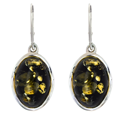 Amber Wave Earrings, Green, Silver 925