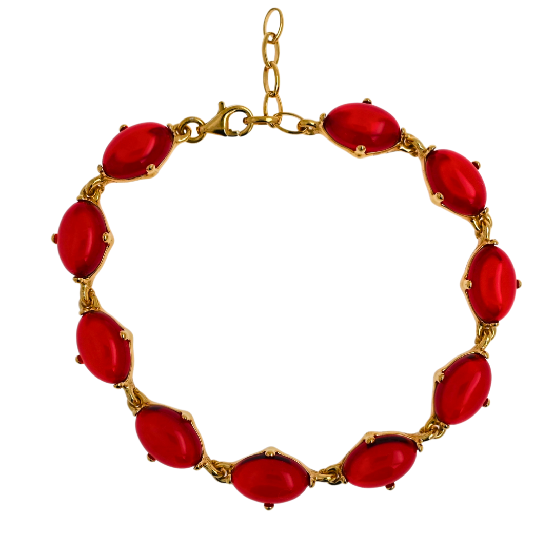 Amber Glow Bracelet, Red, Gold-plated Silver 925