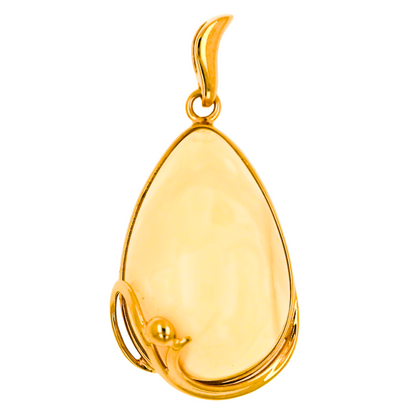 Pendant with Unique Milky Baltic Amber, Gold-Plated Silver