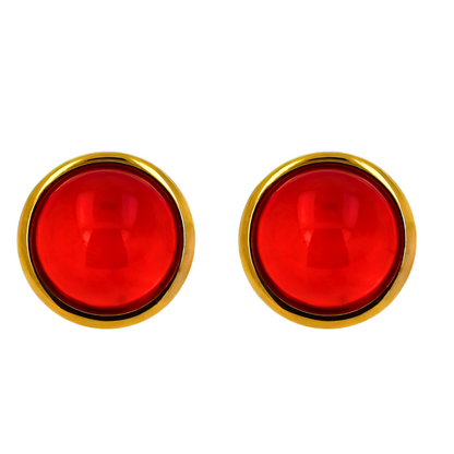 Amber Aura Stud Earrings, Red, Gold Plated Silver 925