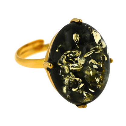 Amber Glow Ring, Green, Gold-plated Silver