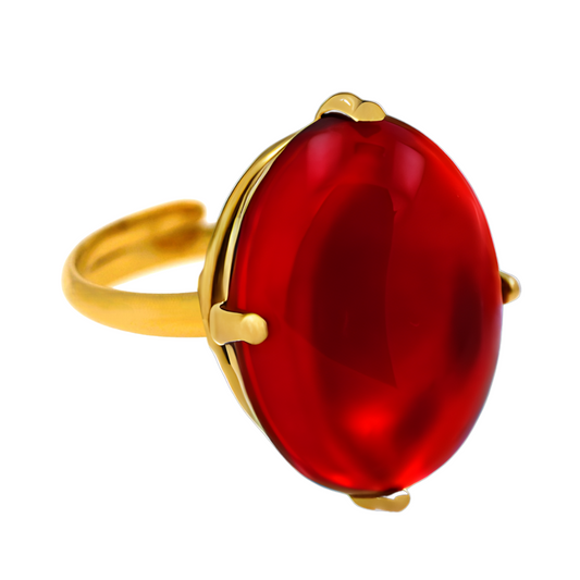 Amber Glow Ring, Red, Gold-plated Silver