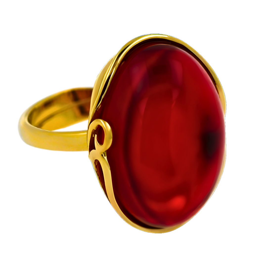 Amber Harmony Ring, Red, Gold-plated Silver