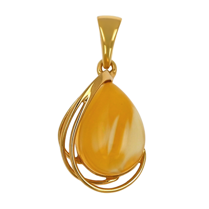 Unikatowy Wisiorek Bursztynowa Harfa, Mleczny, Pozłacane Srebro 925