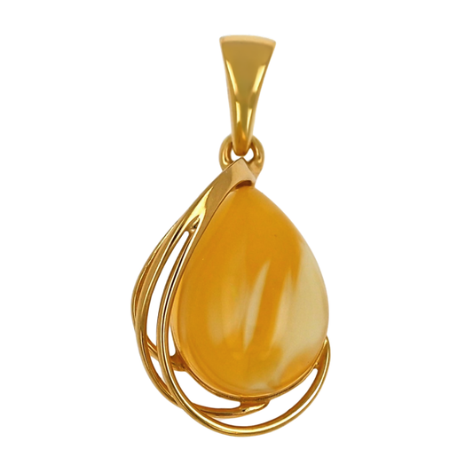 Unikatowy Wisiorek Bursztynowa Harfa, Mleczny, Pozłacane Srebro 925