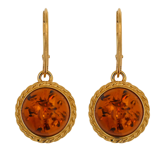 Kolczyki Bursztynowa Aureola, Koniak, Pozłacane srebro