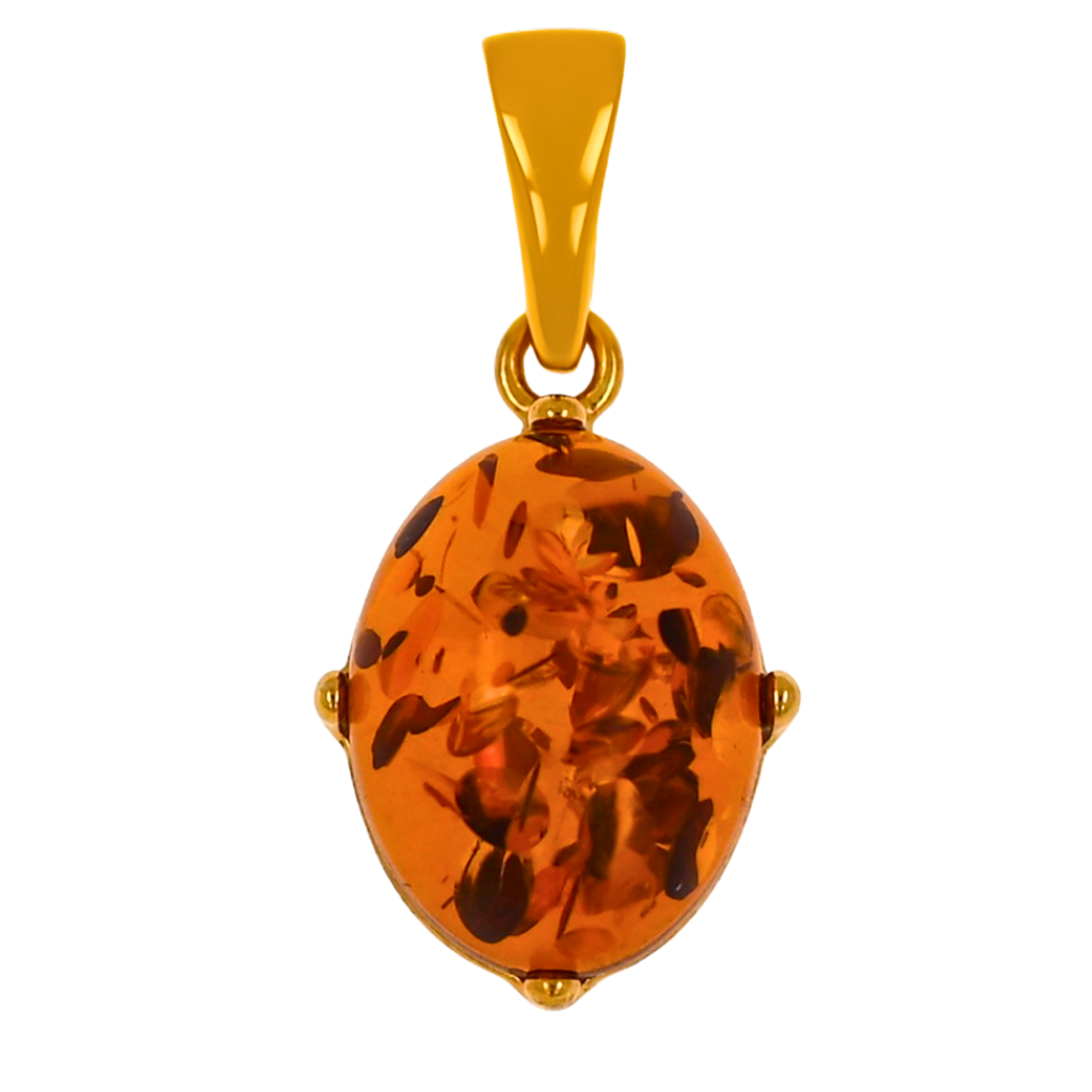 Wisiorek Bursztynowy Blask, Koniak, Pozłacane Srebro 925