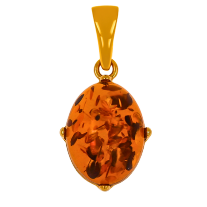 Wisiorek Bursztynowy Blask, Koniak, Pozłacane Srebro 925