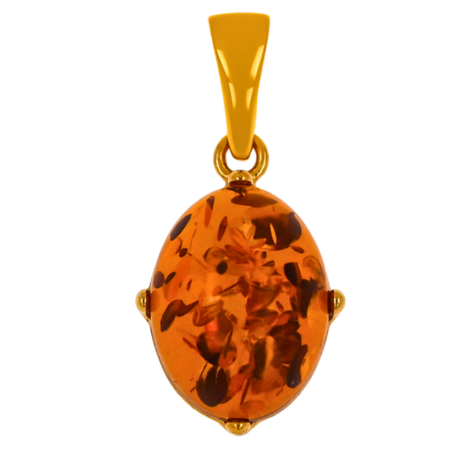 Wisiorek Bursztynowy Blask, Koniak, Pozłacane Srebro 925