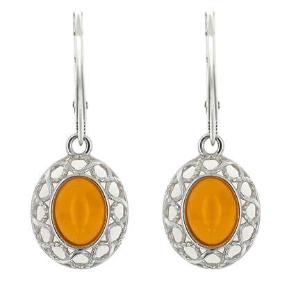 Kolczyki Bursztynowa Gracja, Mleczny, Srebro 925