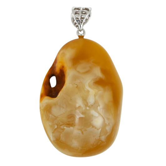 Duży Unikatowy Wisiorek z Mlecznym Bursztynem Bałtyckim, Bryłka Bursztynowa