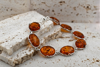 Amber Harmony Bracelet, Cognac, Silver 925