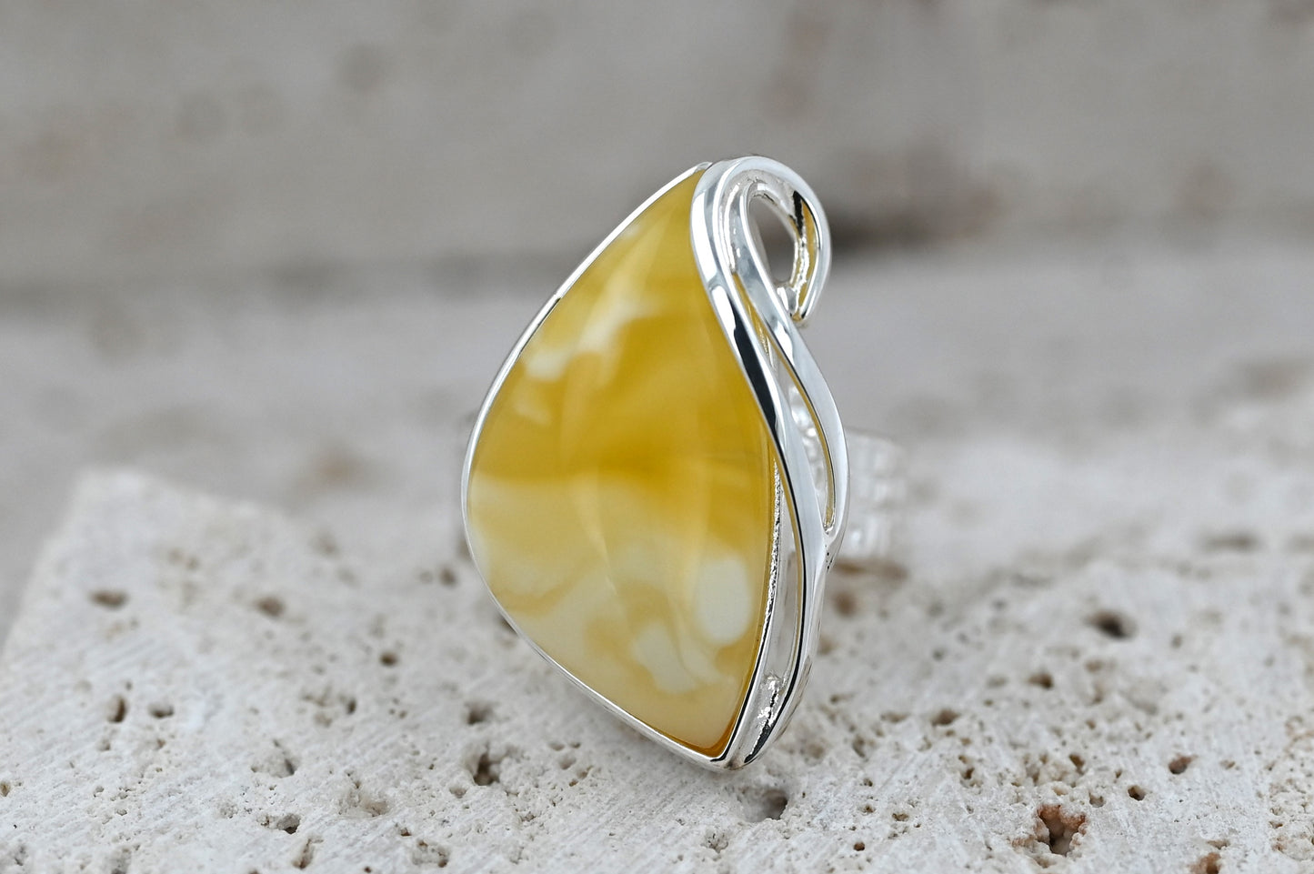 Authentic Unique Yellow Baltic Amber, 925 Silver, Milky Baltic Amber