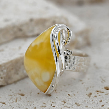 Authentic Unique Yellow Baltic Amber, 925 Silver, Milky Baltic Amber