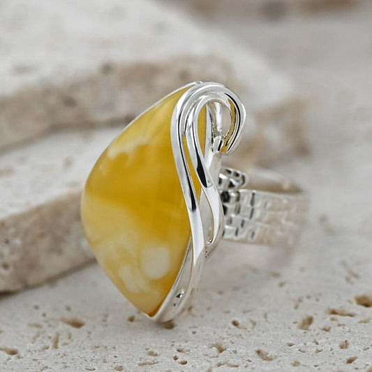 Authentic Unique Yellow Baltic Amber, 925 Silver, Milky Baltic Amber