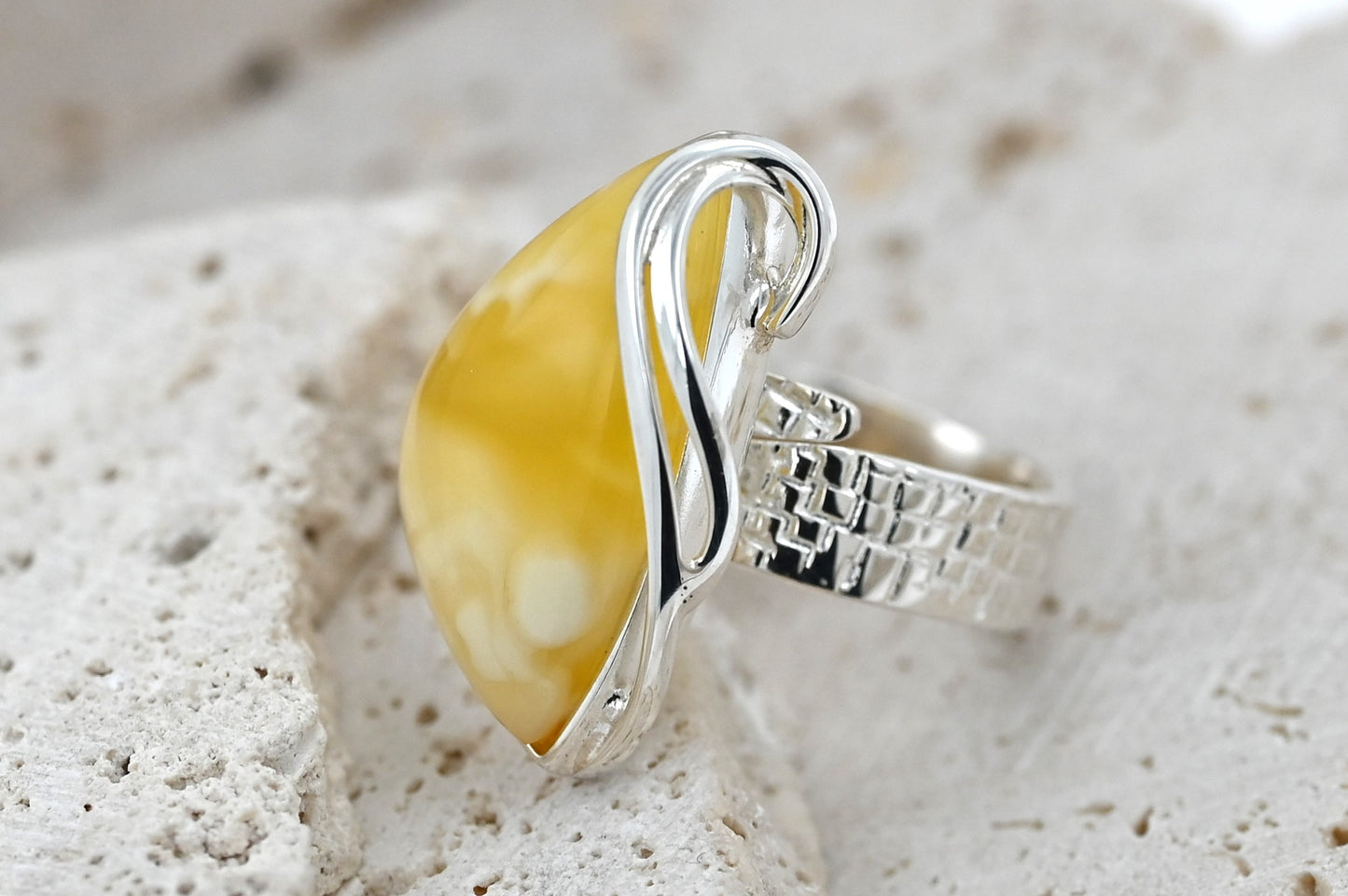 Authentic Unique Yellow Baltic Amber, 925 Silver, Milky Baltic Amber