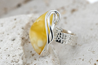 Authentic Unique Yellow Baltic Amber, 925 Silver, Milky Baltic Amber