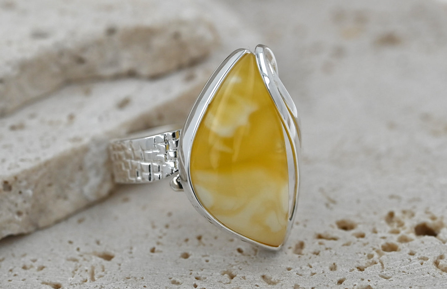 Authentic Unique Yellow Baltic Amber, 925 Silver, Milky Baltic Amber
