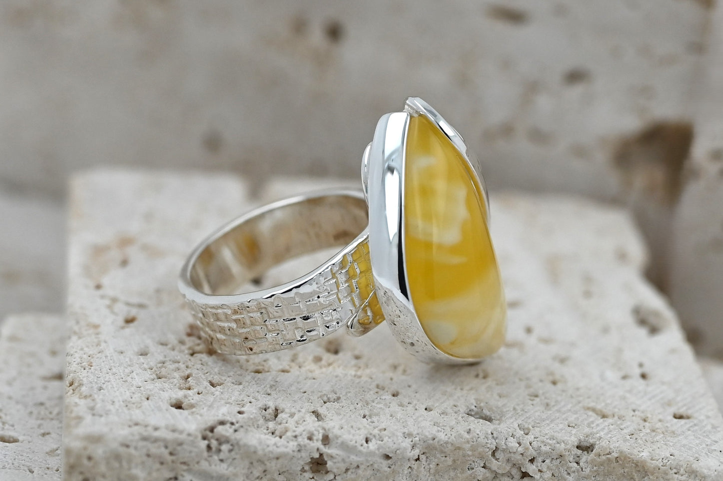 Authentic Unique Yellow Baltic Amber, 925 Silver, Milky Baltic Amber