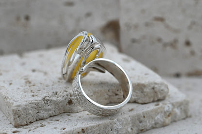 Authentic Unique Yellow Baltic Amber, 925 Silver, Milky Baltic Amber