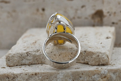 Authentic Unique Yellow Baltic Amber, 925 Silver, Milky Baltic Amber