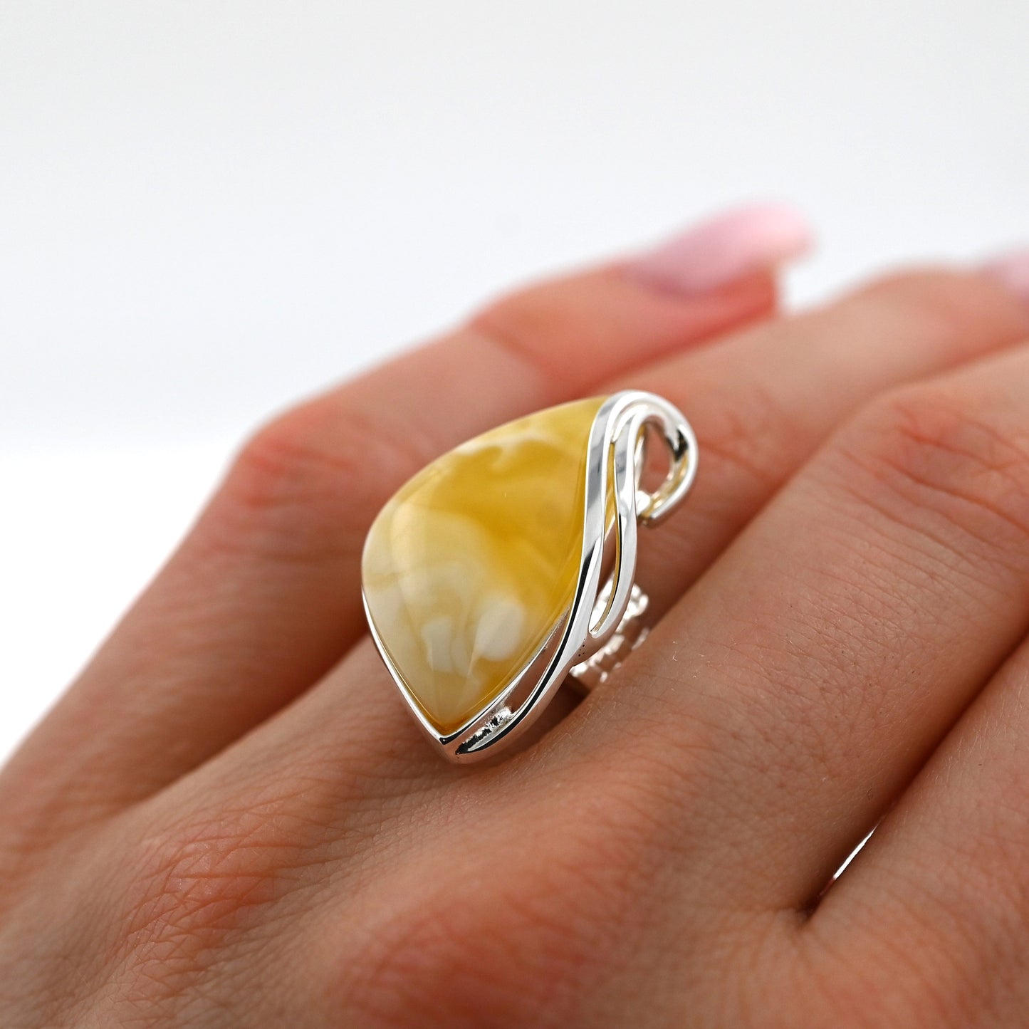 Authentic Unique Yellow Baltic Amber, 925 Silver, Milky Baltic Amber