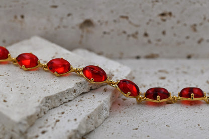 Amber Glow Bracelet, Red, Gold-plated Silver 925