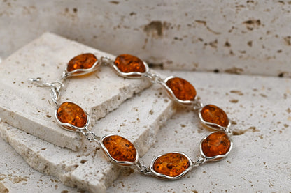 Amber Wave Bracelet, Cognac, Silver 925