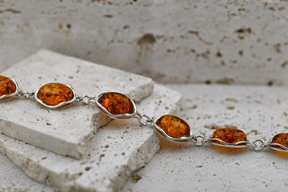 Amber Wave Bracelet, Cognac, Silver 925